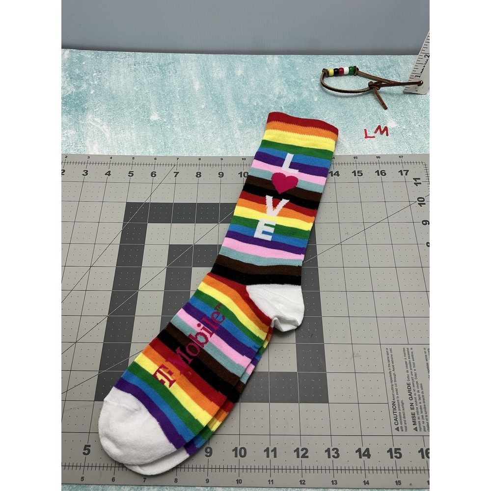 T Mobile Tuesdays Adult Size S/M Rainbow LOVE Colorful Crew Socks 1 Pair NWT